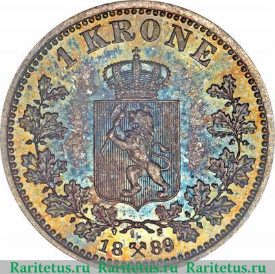 Реверс монеты 1 крона (krone) 1889 года   Норвегия