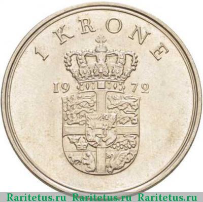 Реверс монеты 1 крона (krone) 1972 года  Дания