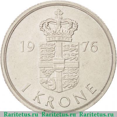 Реверс монеты 1 крона (krone) 1976 года  Дания