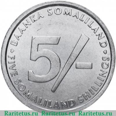 Реверс монеты 5 шиллингов (shillings) 2005 года   Сомалиленд