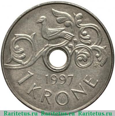 Реверс монеты 1 крона (krone) 1997 года  Норвегия