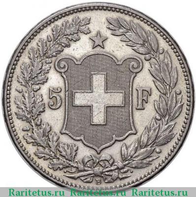 Реверс монеты 5 франков (francs) 1908 года   Швейцария