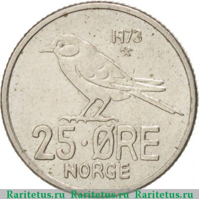 Реверс монеты 25 эре (ore) 1973 года  Норвегия