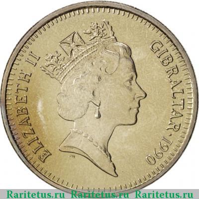 10 пенсов (pence) 1990 года  Гибралтар