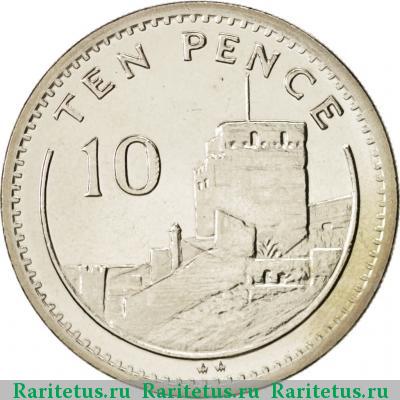 Реверс монеты 10 пенсов (pence) 1990 года  Гибралтар