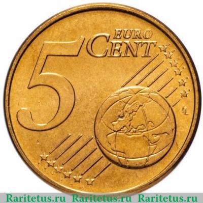 Реверс монеты 5 евро центов (лепта, euro cent) 2002 года   Греция