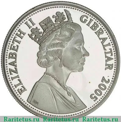 5 фунтов (pounds) 2005 года  Нельсон Гибралтар proof