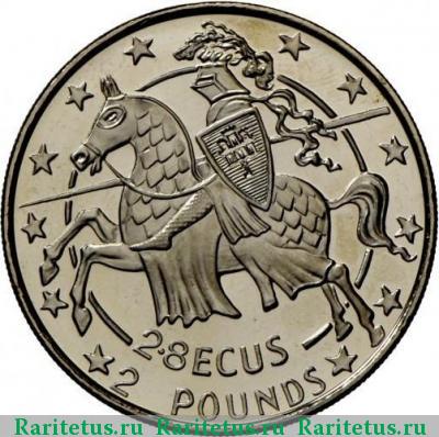 Реверс монеты 2.8 экю - 2 фунта (ecus, pounds) 1992 года  Гибралтар