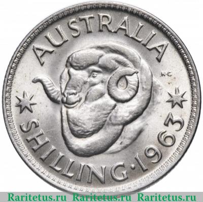 Реверс монеты 1 шиллинг (shilling) 1963 года   Австралия