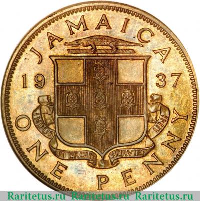 Реверс монеты 1 пенни (penny) 1937 года   Ямайка