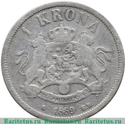 Реверс монеты 1 крона (krona) 1889 года  Швеция