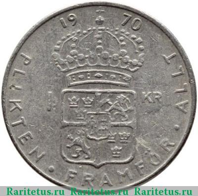 Реверс монеты 1 крона (krona) 1970 года U Швеция