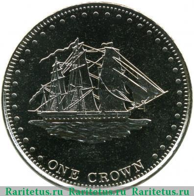 Реверс монеты 1 крона (crown) 2008 года  парусник Тристан-да-Кунья