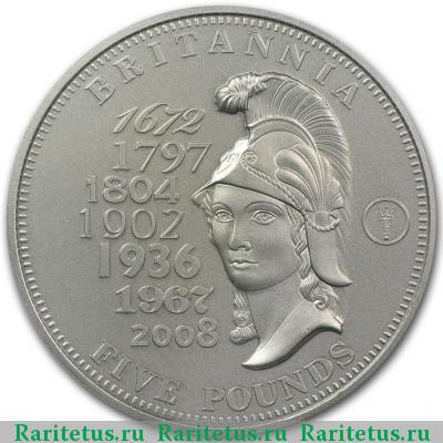 Реверс монеты 5 фунтов (pounds) 2009 года   Тристан-да-Кунья proof