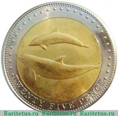 Реверс монеты 25 пенсов (pence) 2008 года   Тристан-да-Кунья