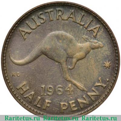 Реверс монеты 1/2 пенни (penny) 1964 года   Австралия