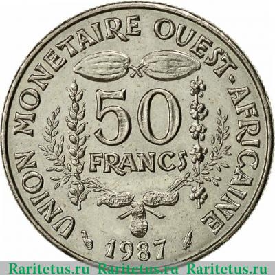 Реверс монеты 50 франков (francs) 1987 года   Западная Африка (BCEAO)