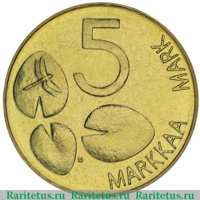 Реверс монеты 5 марок (markkaa) 1995 года   Финляндия