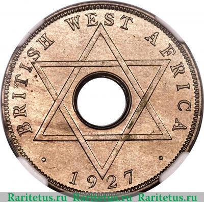 Реверс монеты 1/2 пенни (penny) 1927 года   Британская Западная Африка