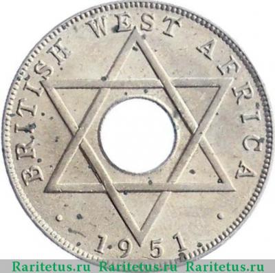 Реверс монеты 1/2 пенни (penny) 1951 года   Британская Западная Африка