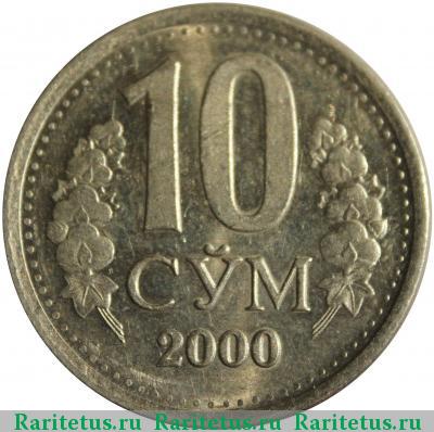 Реверс монеты 10 сумов 2000 года  