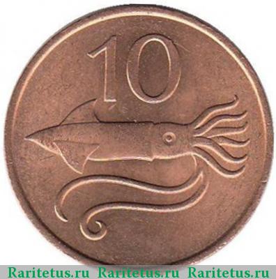 Реверс монеты 10 эйре (aurar) 1981 года  