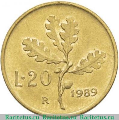 Реверс монеты 20 лир (lire) 1989 года   Италия