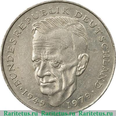 Реверс монеты 2 марки (deutsche mark) 1979 года J  Германия