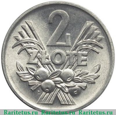 Реверс монеты 2 злотых (zlote) 1958 года  