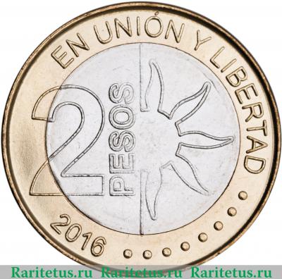 Реверс монеты 2 песо (pesos) 2016 года   Аргентина
