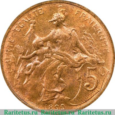 Реверс монеты 5 сантимов (centimes) 1898 года   Франция