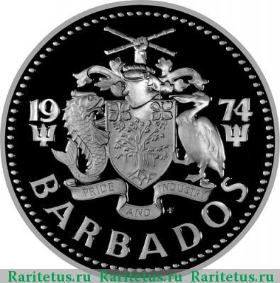 10 долларов (dollars) 1974 года  Барбадос Барбадос proof