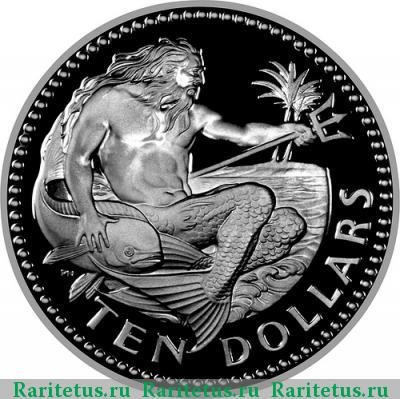 Реверс монеты 10 долларов (dollars) 1974 года  Барбадос Барбадос proof