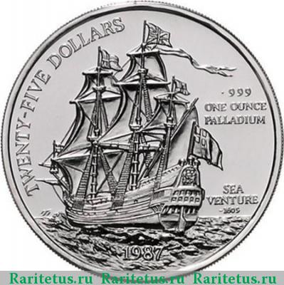 Реверс монеты 25 долларов (dollars) 1987 года  Бермудские Острова proof
