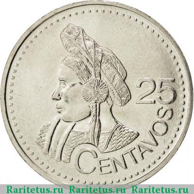 Реверс монеты 25 сентаво (centavos) 2000 года  Гватемала