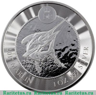 Реверс монеты 1 доллар (dollar) 2017 года   Каймановы острова
