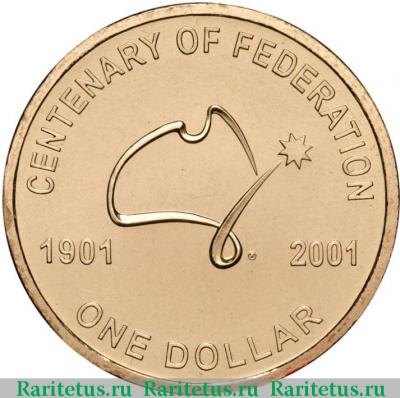 Реверс монеты 1 доллар (dollar) 2001 года  столетие Австралия