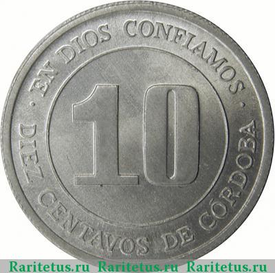 Реверс монеты 10 сентаво (centavos) 1974 года  Никарагуа