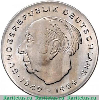 Реверс монеты 2 марки (deutsche mark) 1972 года D  Германия