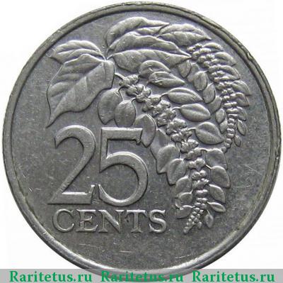 Реверс монеты 25 центов (cents) 1983 года  Тринидад и Тобаго