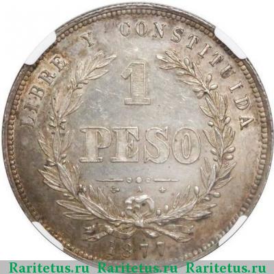 Реверс монеты 1 песо (peso) 1877 года  Уругвай