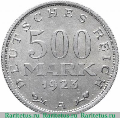 Реверс монеты 500 марок (mark) 1923 года A  Германия