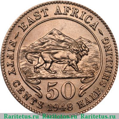 Реверс монеты 50 центов (cents) 1948 года   Британская Восточная Африка