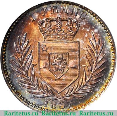 Реверс монеты 1 франк (franc) 1887 года   Свободное государство Конго