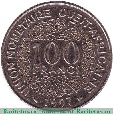 Реверс монеты 100 франков (francs) 1997 года  Западная Африка (BCEAO) Западная Африка (BCEAO)