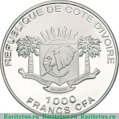 1000 франков (francs) 2011 года   Кот-д'Ивуар proof