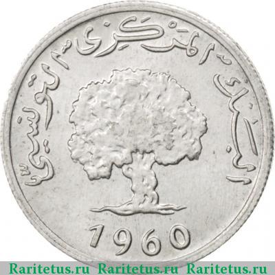 1 миллим (millieme) 1960 года  Тунис Тунис