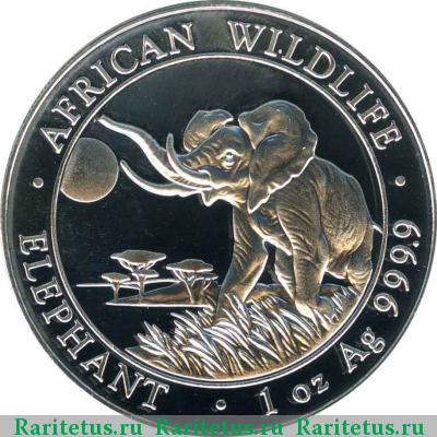 Реверс монеты 100 шиллингов (shillings) 2016 года  слон Сомали
