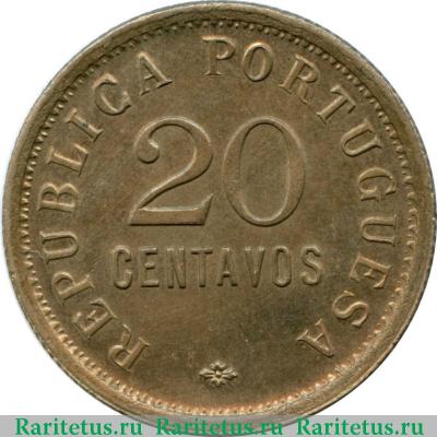 Реверс монеты 20 сентаво (centavos) 1922 года   Ангола