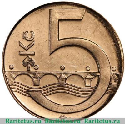Реверс монеты 5 крон (korun) 2009 года   Чехия